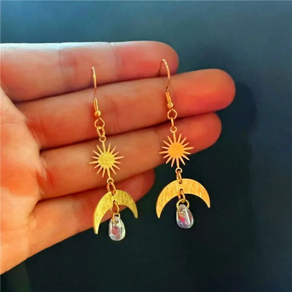 New Boho Witchy Sun Magical Angel Moon Earrings Crescent Phase Celestial